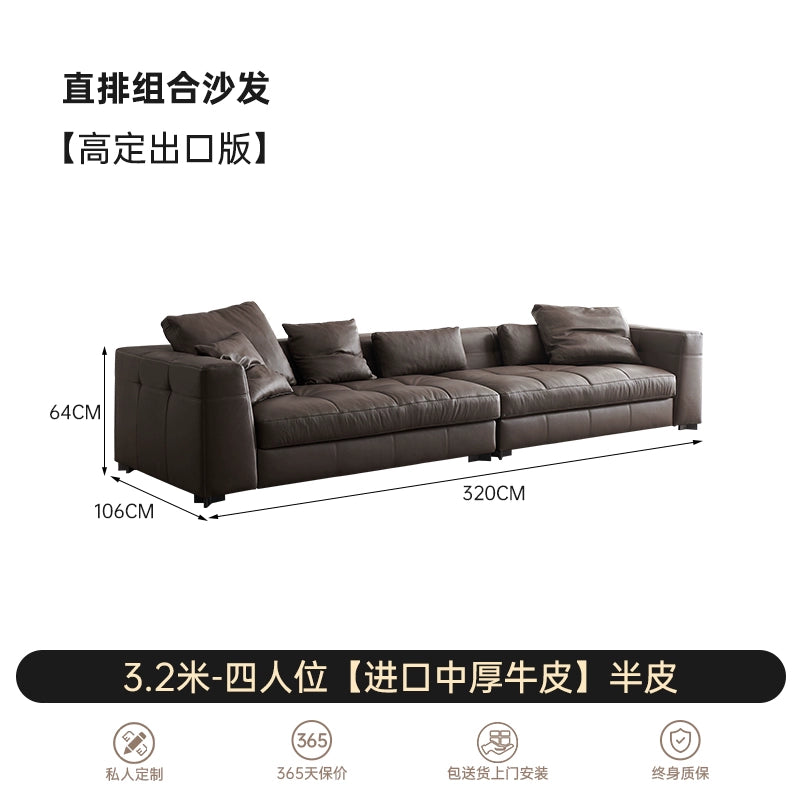Italian Light Luxury Blaze Sofa Modern High-end Villa Living Room Size Apartment Leather Sofa Straight Combination