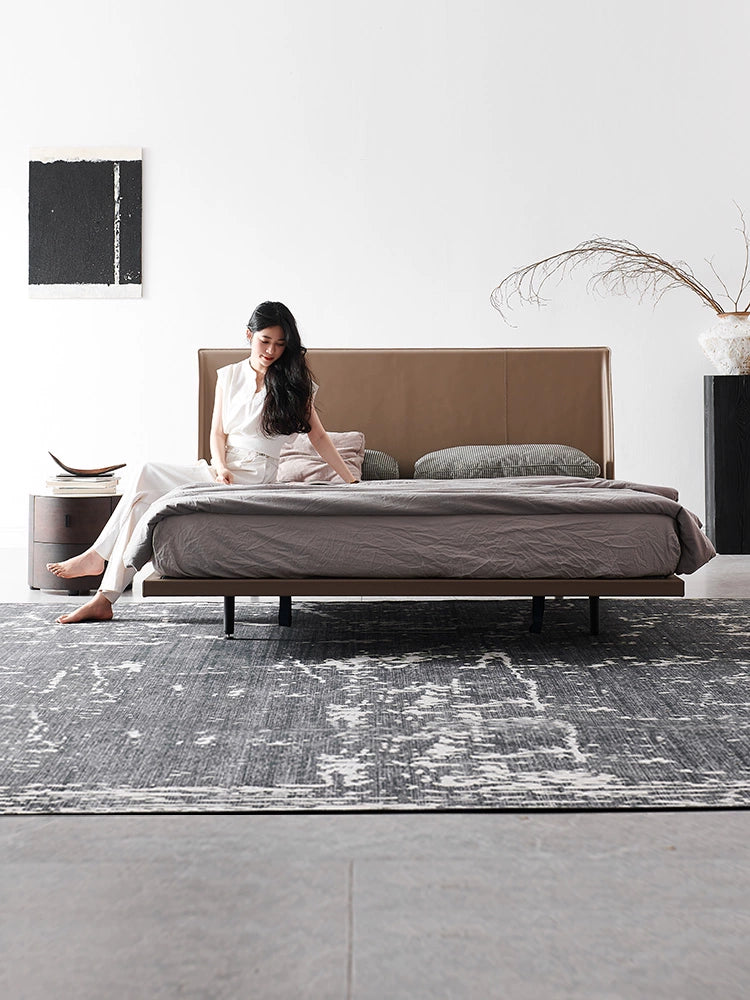 Italian Minimalist Suspension Bed 1.8 Meters Saddle Leather Leather Simple Master Bedroom Bed Light Luxury Designer Double Wedding Bed