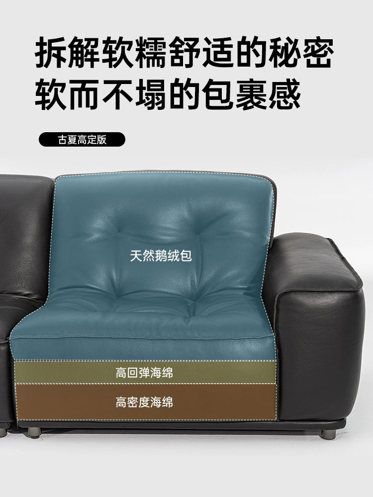 Black King Kong Sofa Italian Minimalist Designer Large Flat Floor Living Room Full Leather Black Three-person Straight Row Sofa