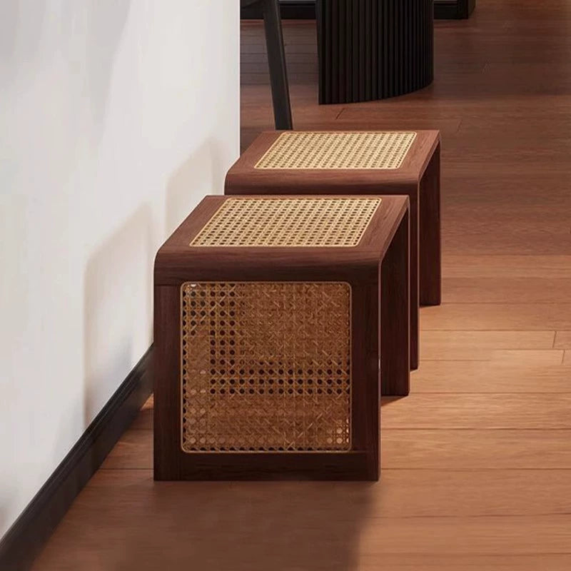Couchtisch aus massivem Rattan, Hocker, Retro, Wabi-Wind, Schuhwechselhocker, für den Eingangsbereich, Schlafzimmer, Nachttisch, Erkerfenstertisch 