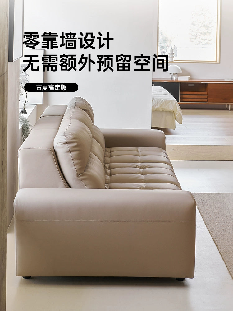 Italian Minimalist High Backrest Lawrence Function Sofa Living Room Zero Against The Wall Straight Row Leather Electric Retractable Sofa Bed