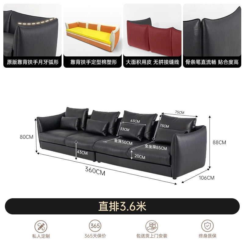 Italian Minimalist Chanel Sofa Large Flat Floor Living Room Light Luxury Straight Corner First Layer Cowhide Designer Sofa