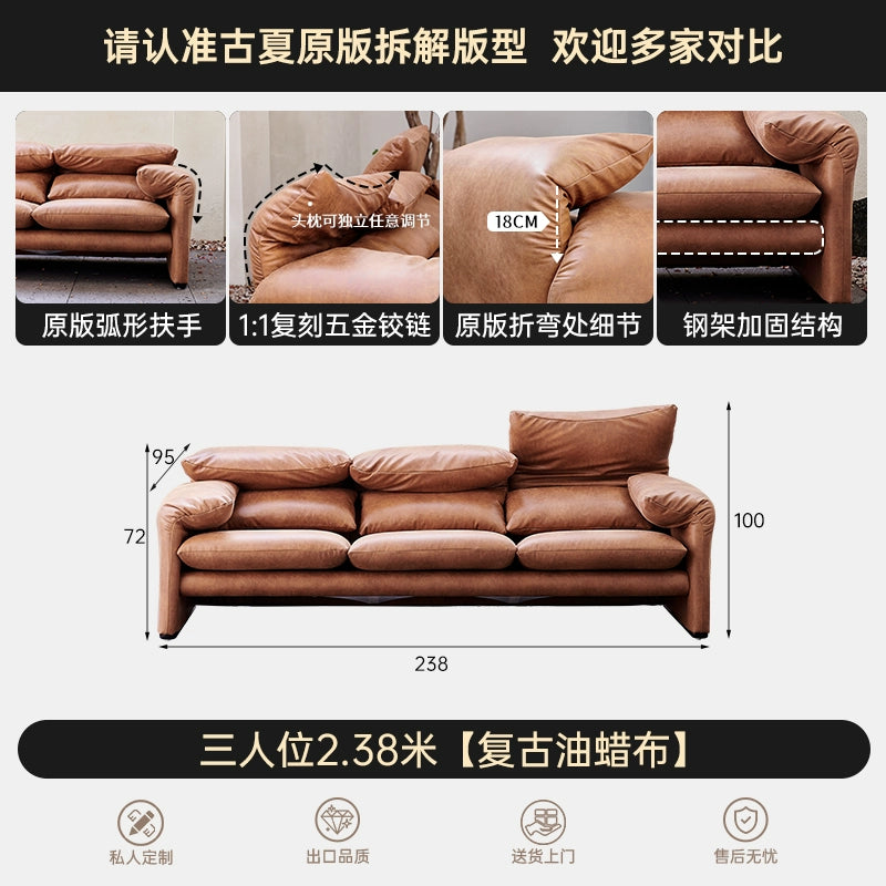 Maralunga Mallalunga Medieval Adjustable High Backrest Modern Minimalist Straight Row Three-person Leather Sofa