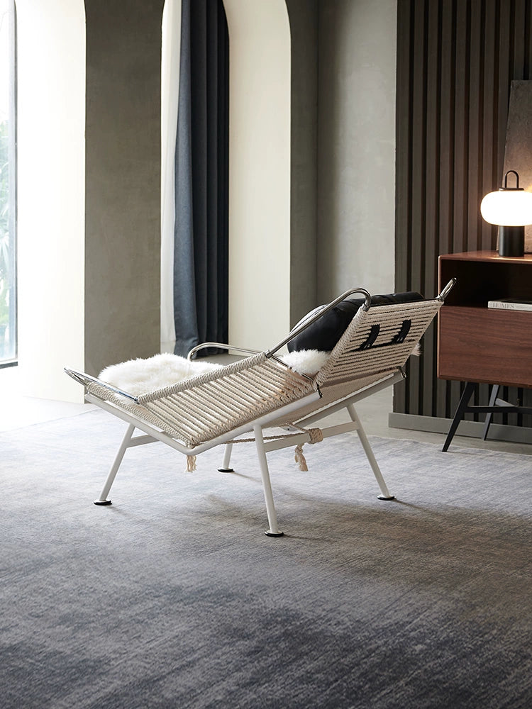 Designer Single Leisure Chair Wabi Sandy Wind Ins Popular Creative Hemp Rope Weaving Living Room Balcony Recliner Medieval Flag Rope Chair