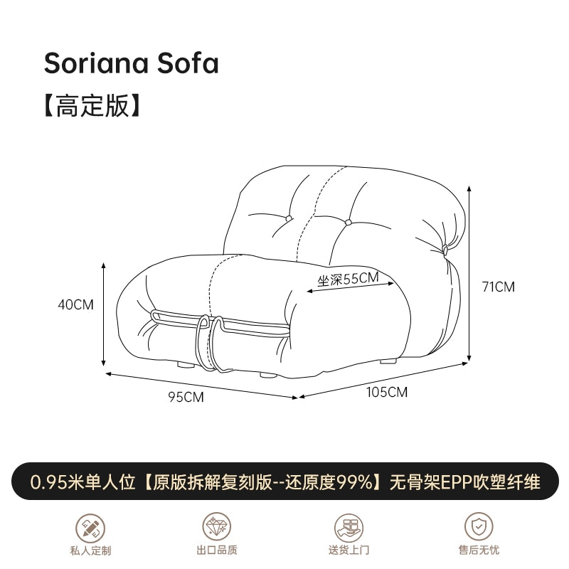 Medieval Designer Soriana Hippo Steel Tooth Sofa Small Apartment Retro Wabi Sandy Wind Lamb Wool Three-person Sofa
