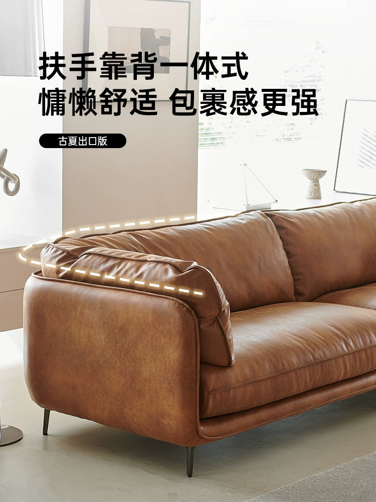 Nordic Retro Oil Wax Cloth Hug Sofa Simple Medium and Ancient Style Small Apartment Living Room HUG Straight Row Three-person Sofa
