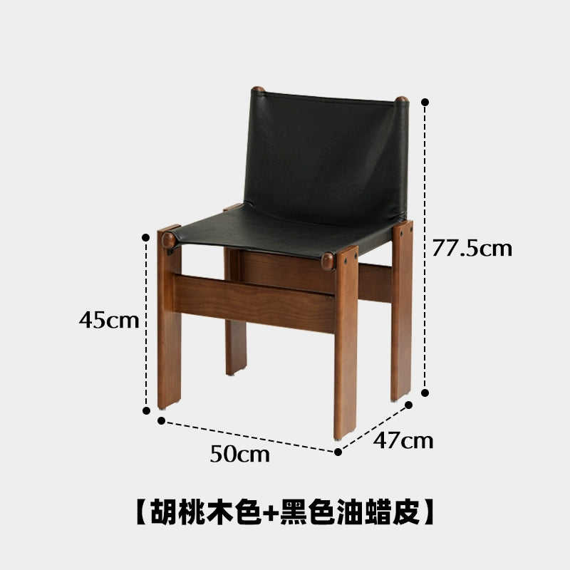 Mönchstuhl, mittelalterlicher Esszimmerstuhl aus Massivholz, Wabi-Windstuhl, Haushaltsstuhl im Vintage-Stil mit Ölwachs-Lederrückenlehne 