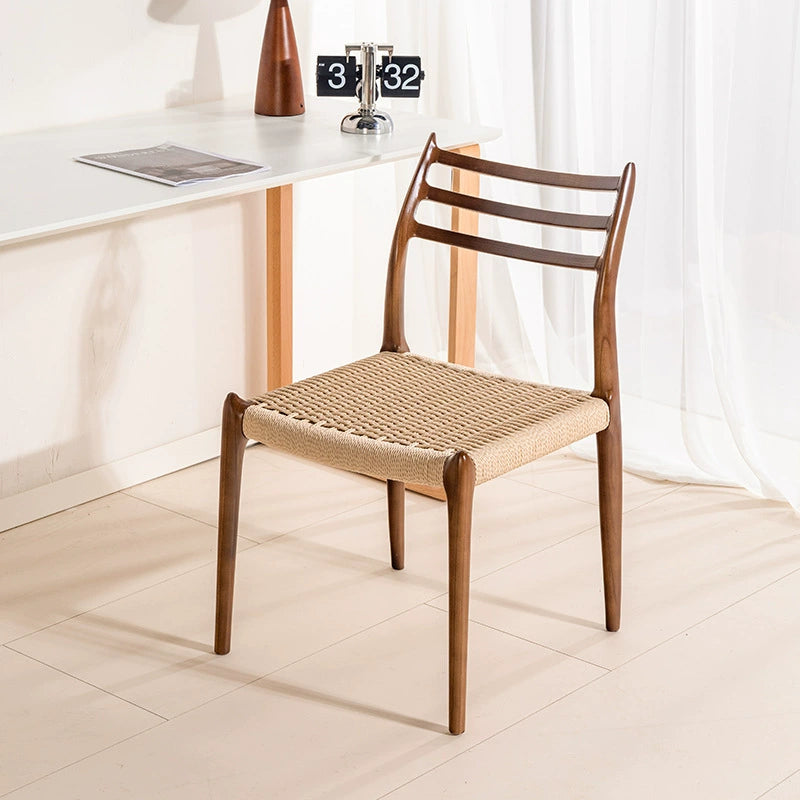 Esszimmerstuhl aus geflochtenem Seil aus massivem Holz, beliebt, mittelalterlich, Arbeitsstuhl, einfacher Designer-Hocker mit Rückenlehne für Zuhause 