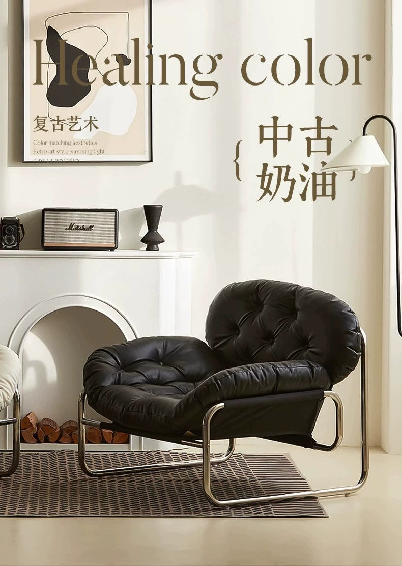 Einzelsofastuhl, leichter Luxus, hochwertiger Wohnzimmer-Freizeitsessel, cremefarben, mittelalterlicher Bauhaus-Lazy Chair 