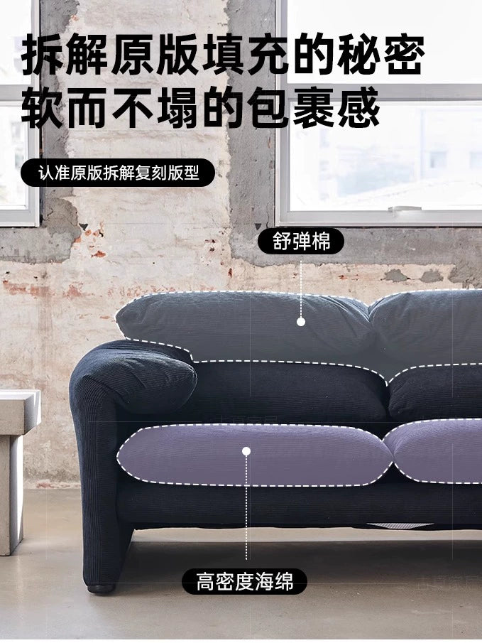 Home Maralunga Malalunga Fabric Sofa Medieval Living Room Three People High Backrest Straight Sofa