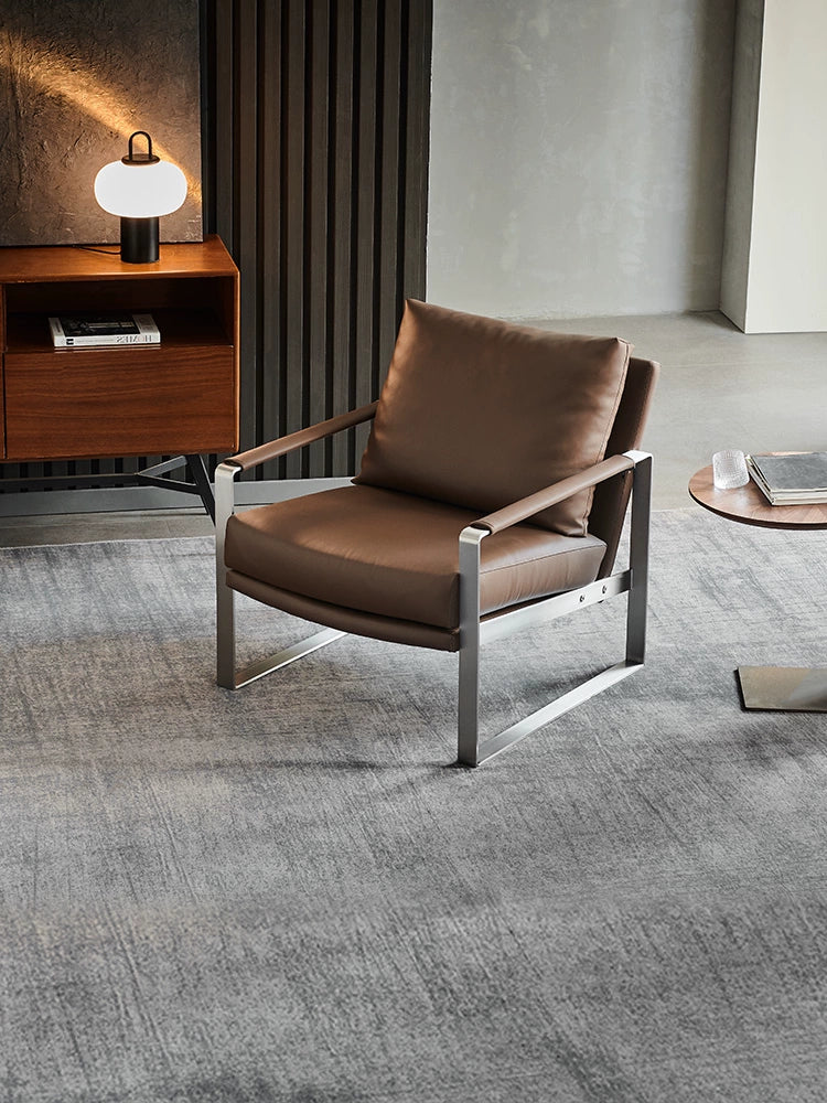 Italian Light Luxury First Layer Cowhide Balcony Leisure Chair Modern Living Room Designer Leather Sofa Chair Creative Armchair