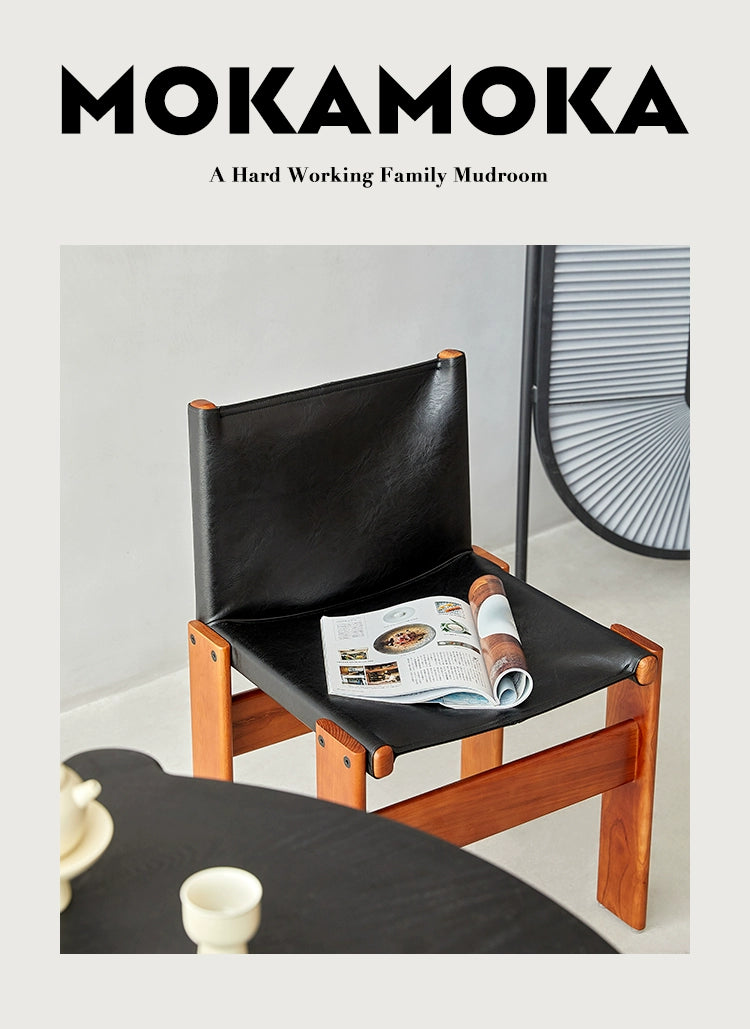 Mönchstuhl, mittelalterlicher Esszimmerstuhl aus Massivholz, Wabi-Windstuhl, Haushaltsstuhl im Vintage-Stil mit Ölwachs-Lederrückenlehne 