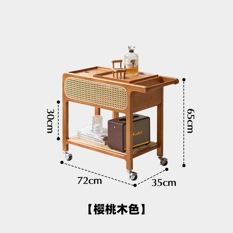 Massivholz Rattan Trolley Seite Paar Mittelalterlichen Sofa Beweglichen Rack Wabi Sabi Nachttisch Kleinen Tisch 