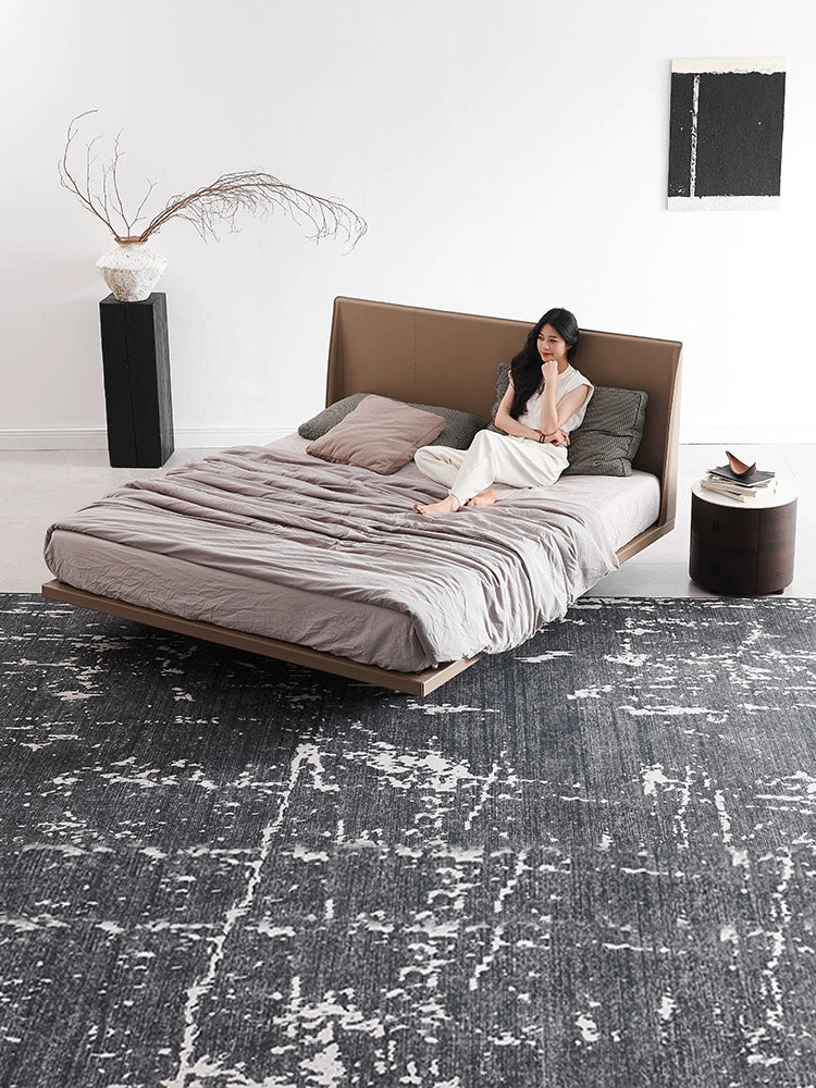 Italian Minimalist Suspension Bed 1.8 Meters Saddle Leather Leather Simple Master Bedroom Bed Light Luxury Designer Double Wedding Bed