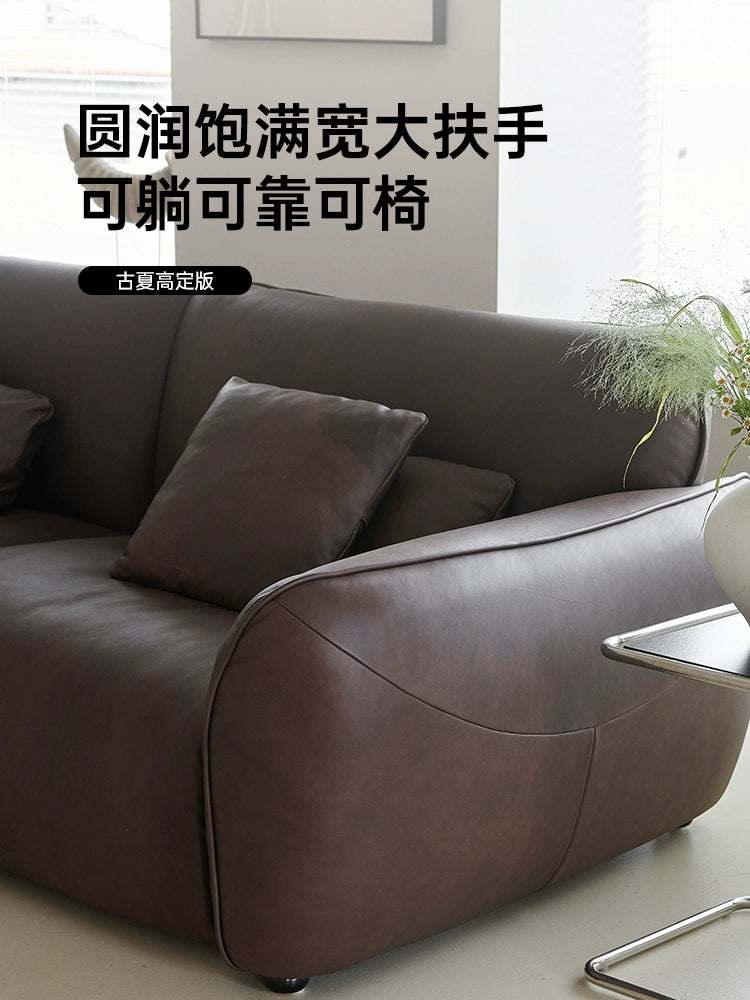 Italian Minimalist First-layer Cowhide Designer Large Flat-floor Villa Living Room High-end Straight Row Medieval Big Fat Sofa