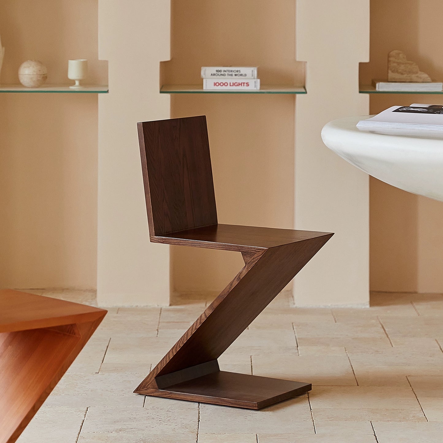 Mittelalterlicher Stuhl Replik Zigzagchair Designer Esszimmerstuhl Kreativer Hocker mit Rückenlehne aus Massivholz Z-Wort 