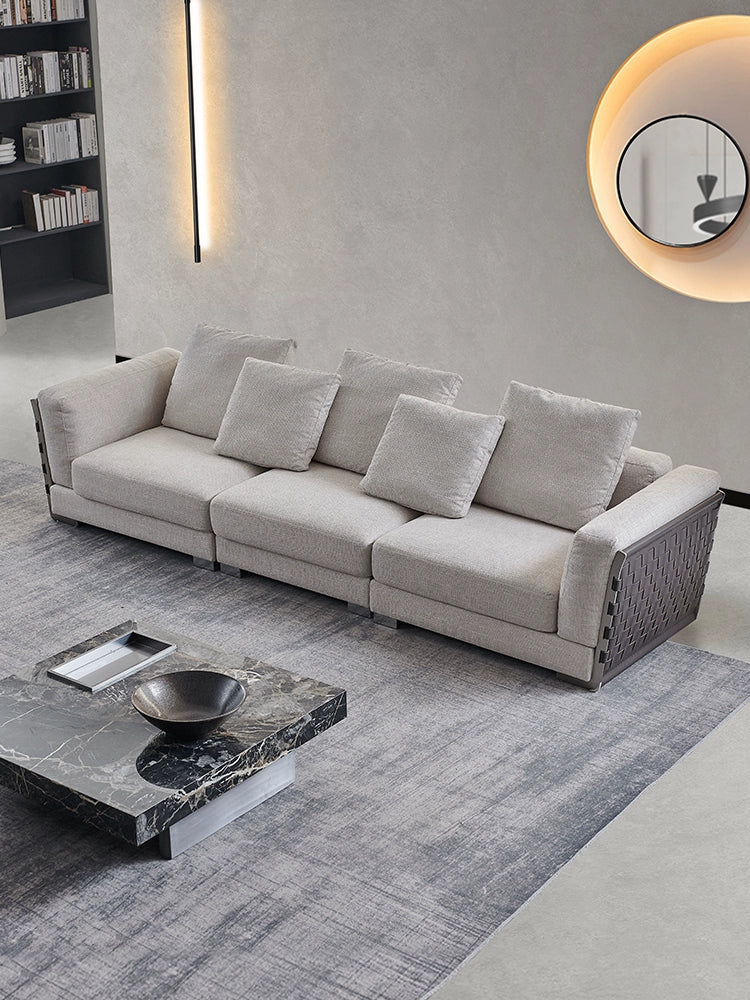Flexform Woven Sofa Italian Designer Sofa Cotton and Linen Villa Large Flat Saddle Leather Minimalist Light Luxury