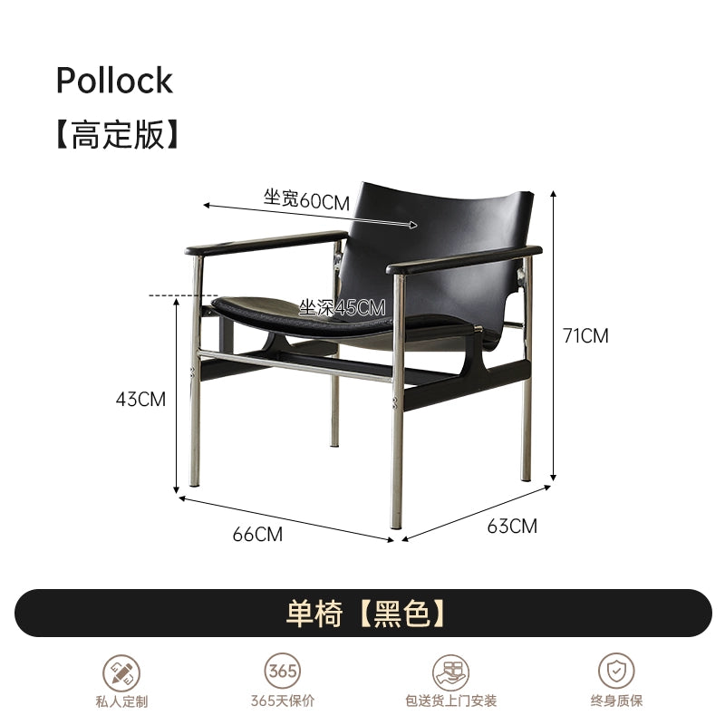 Medieval Bauhaus Pollock Chair Stainless Steel Saddle Leather Living Room Single Casual Backrest Armchair