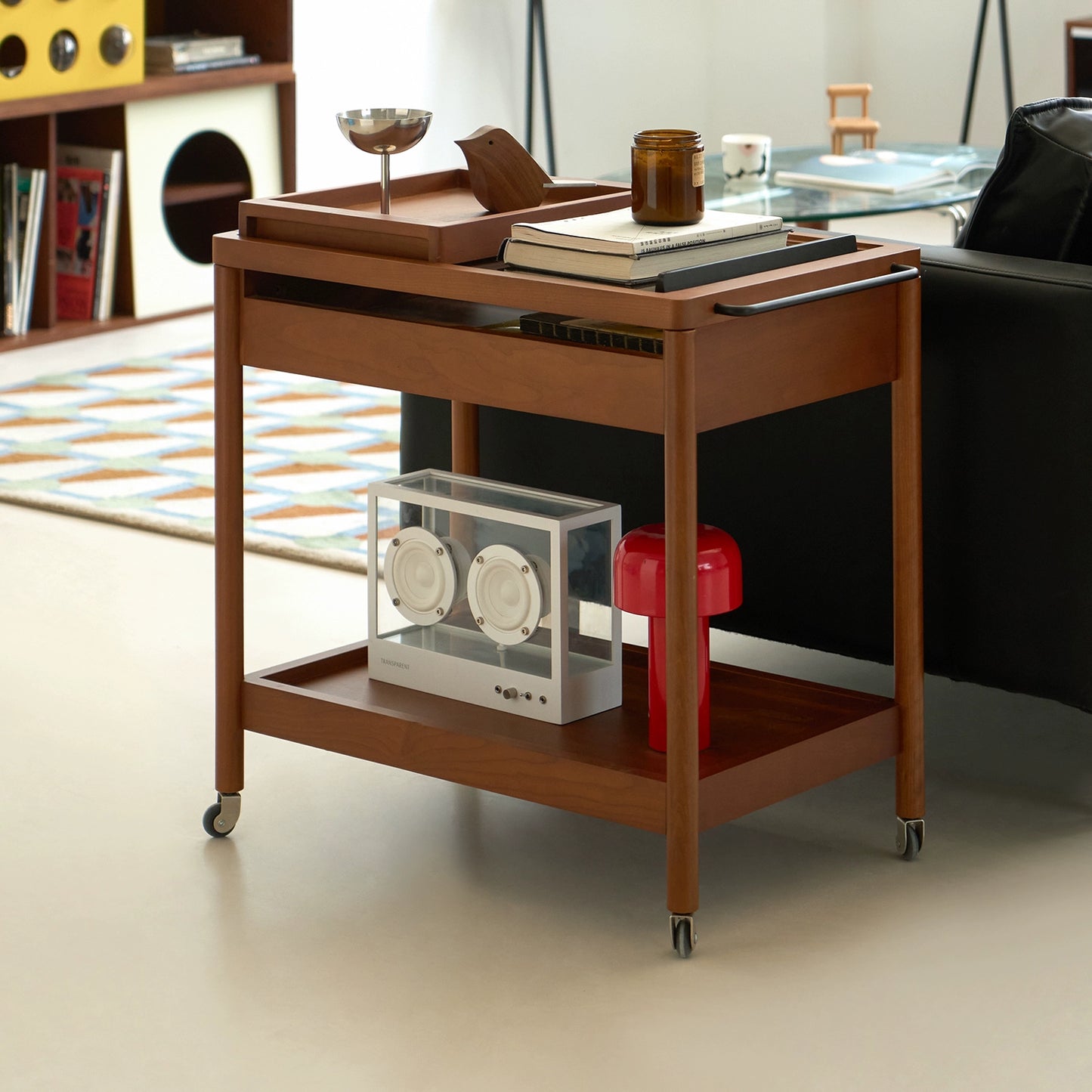 Cosmic Cart Mittelalterlicher Couchtisch aus Massivholz, beweglicher Couchtisch, kreativer Nachttisch, Sofa, Beistelltisch, leichter Luxus, hohes Gefühl 