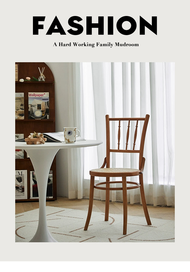 Retro Rattan Esszimmerstuhl Massivholz Rückenlehne Stuhl Home Designer TON378 Stuhl Nordic Ins Stil 