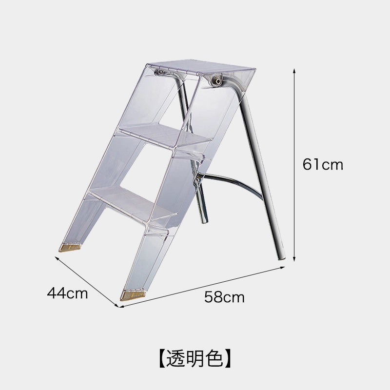Transparente tragbare Klappleiter für den Haushalt, nordische Ins, dreistufige Leiter, Fischgrätenleiter, multifunktionales Regal 