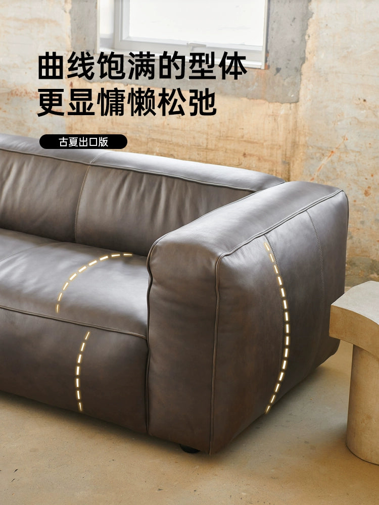 Medieval Five-headed Cow Sofa Minimalist Living Room Designer Tofu Block Retro American All-leather Straight-row Sofa