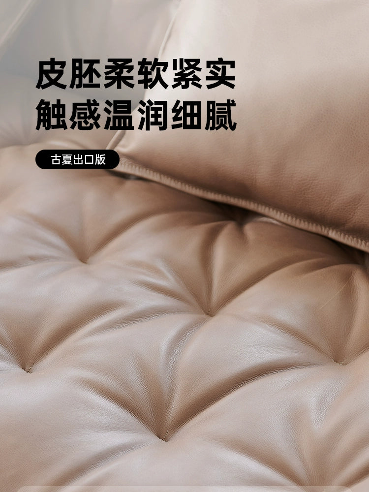 Retro Oil Wax Leather Bean Bag Sofa Living Room Straight Row Antique Small Apartment Three Designer Leather Sofa