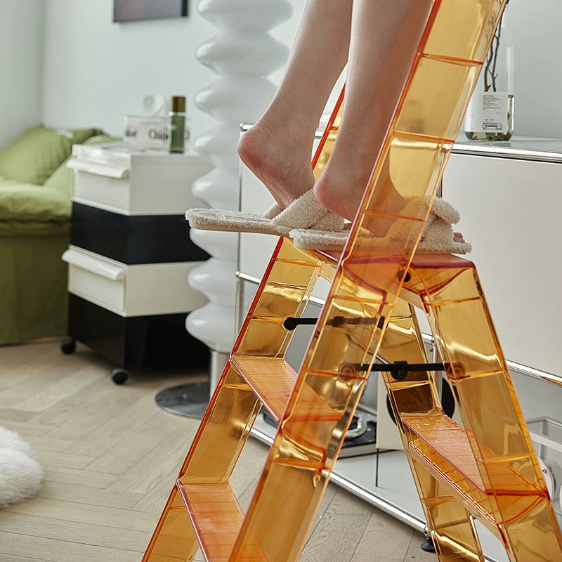 Transparente tragbare Klappleiter für den Haushalt, nordische Ins, dreistufige Leiter, Fischgrätenleiter, multifunktionales Regal 