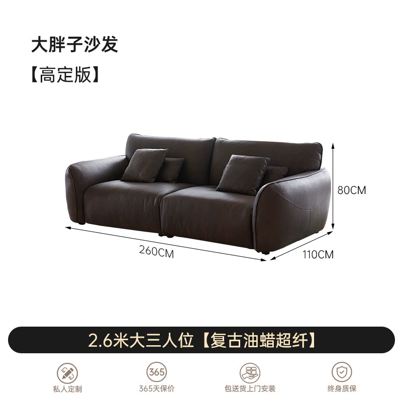 Italian Minimalist First-layer Cowhide Designer Large Flat-floor Villa Living Room High-end Straight Row Medieval Big Fat Sofa