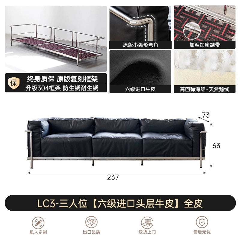 Italian Minimalist LC3 Sofa Corbusier Medieval Bauhaus Stainless Steel Down Single Sofa