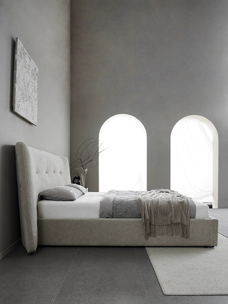 Italian Minimalist Fabric Bed Double Bed Villa Model Room Comfortable Master Bedroom Queen Bed Designer Furniture Light Luxury Wedding Bed