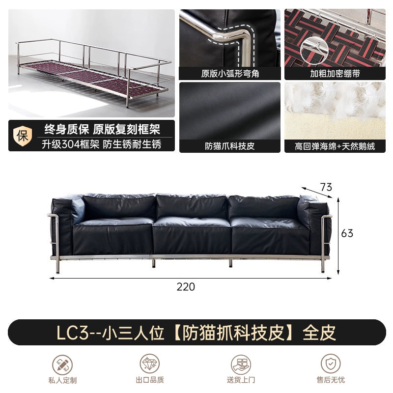 Italian Minimalist LC3 Sofa Corbusier Medieval Bauhaus Stainless Steel Down Single Sofa