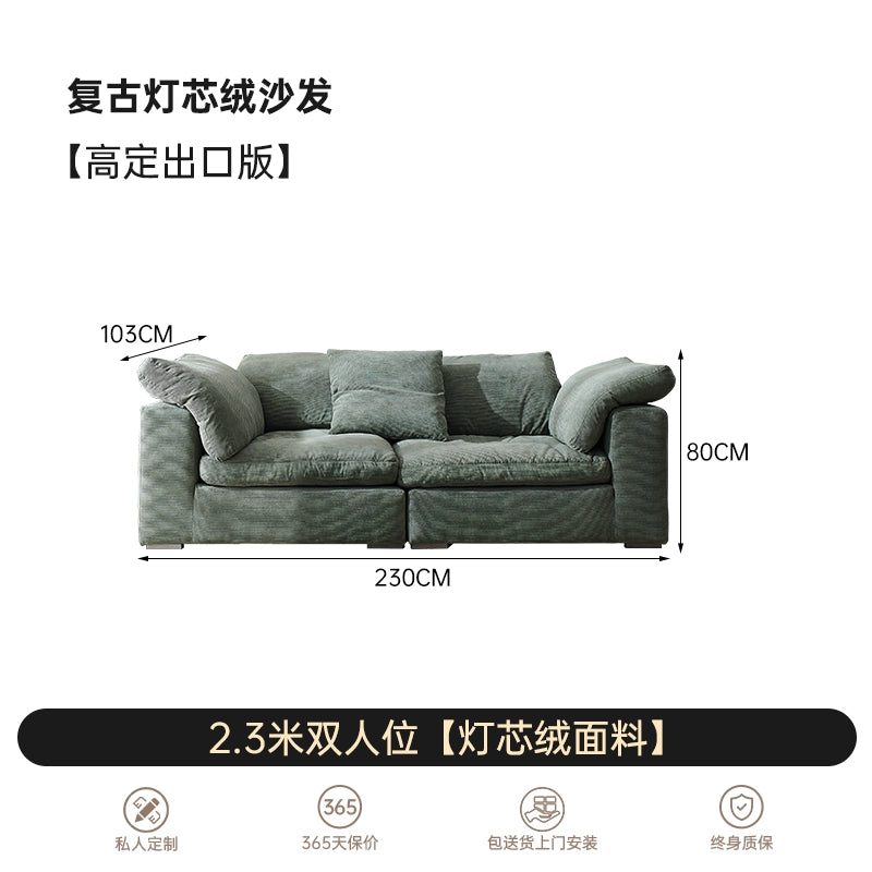 Retro Corduroy Sofa Italian Minimalist Casual Lazy Small Apartment Living Room Straight Row Advanced Light Luxury Fabric Sofa
