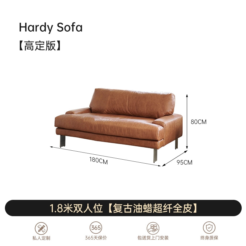 Medieval Modern Hardy Sofa Designer Imported First-layer Cowhide Small Apartment Living Room Straight Row Three-person Sofa