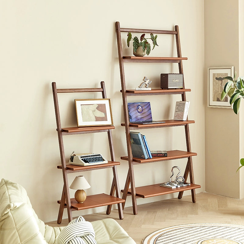 Bücherregal aus Sattelleder, mittelalterliches Replika-Regal, deckenhoher mehrschichtiger Lagerschrank, Wandregal aus Massivholz, Wohnzimmer 