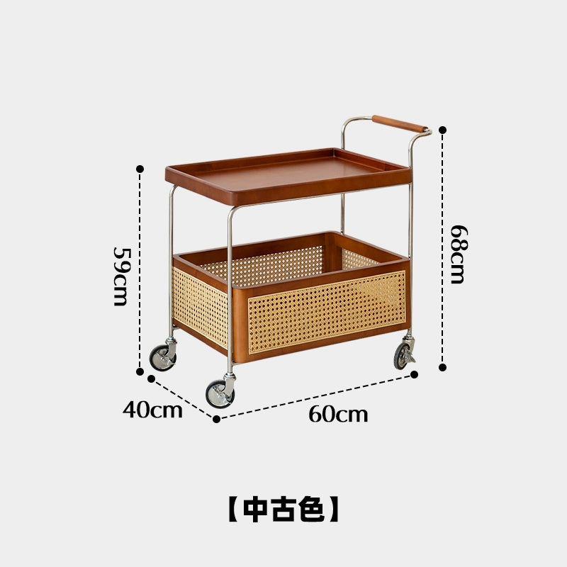 Rattan Massivholz Trolley Mittelalterliche abnehmbare Sofa Seite Wabi-Sabi Creative Storage Locker 