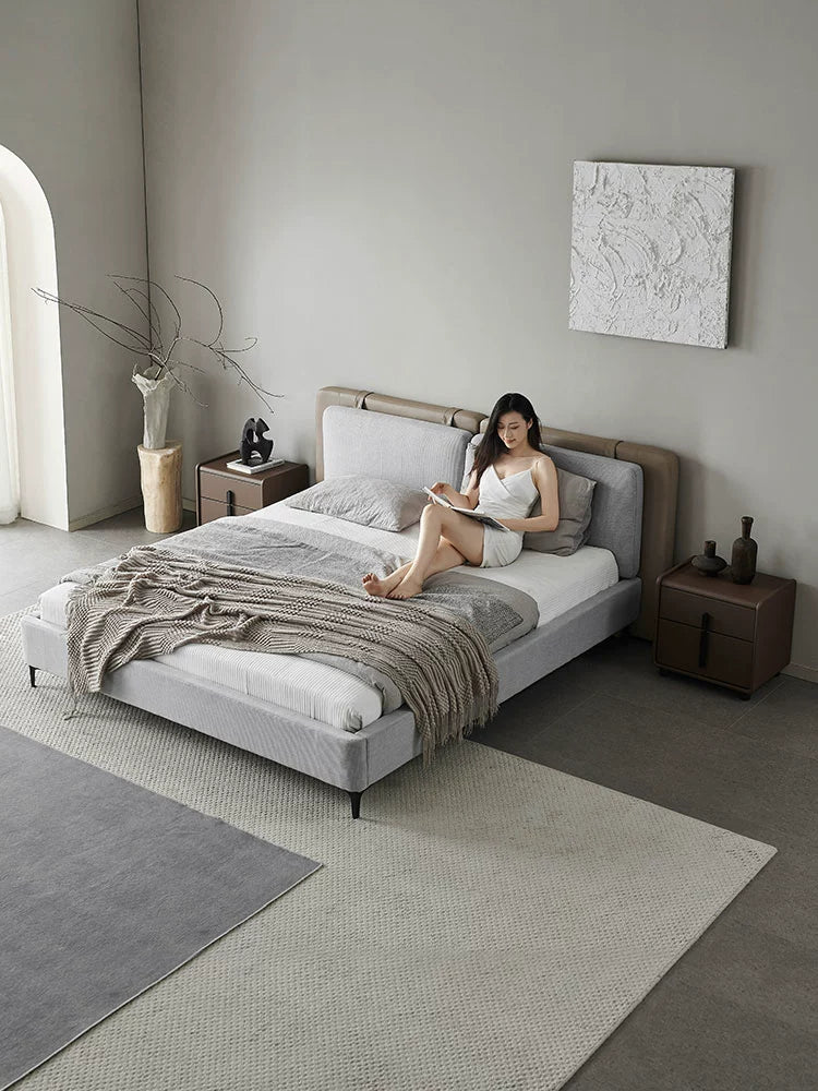 Minimalist Tatlin Double Bed Modern Minimalist Master Bedroom Light Luxury Soft Bag Wedding Bed High-end Designer Cotton and Linen Fabric Bed