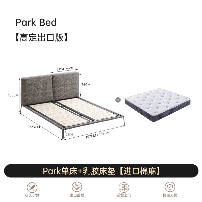 Italian Minimalist Park Park Bed Designer Villa Bedroom Master Bedroom High-end Cotton and Linen Fabric Bed Simple Double Bed