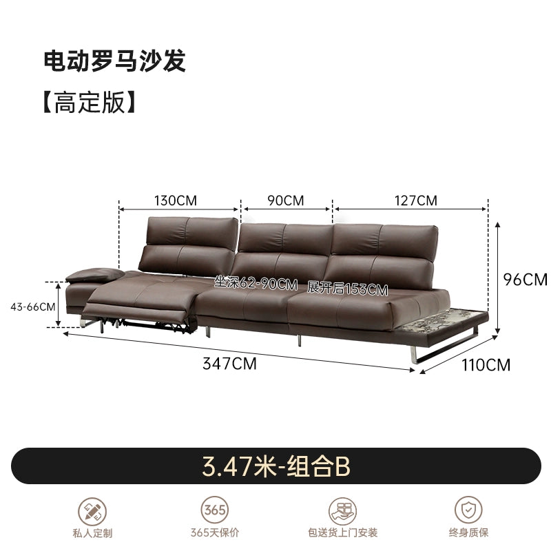 Roman Sofa Italian Minimalist Villa Large Flat Living Room Functional Backrest Adjustable Electric Sofa Light Luxury Leather