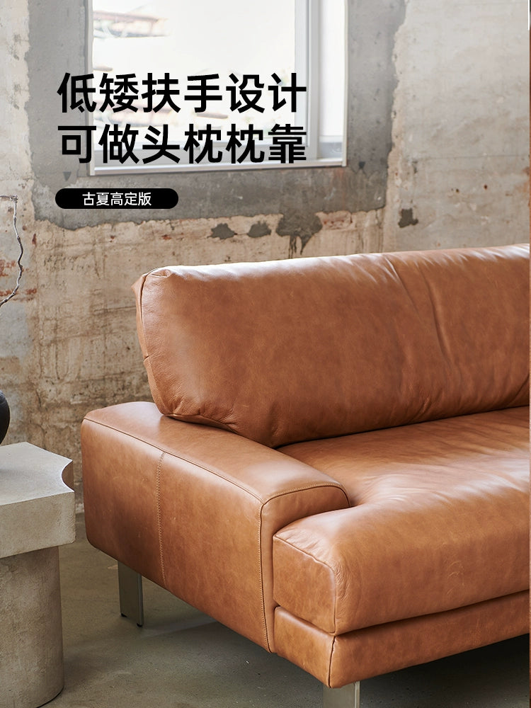Medieval Modern Hardy Sofa Designer Imported First-layer Cowhide Small Apartment Living Room Straight Row Three-person Sofa
