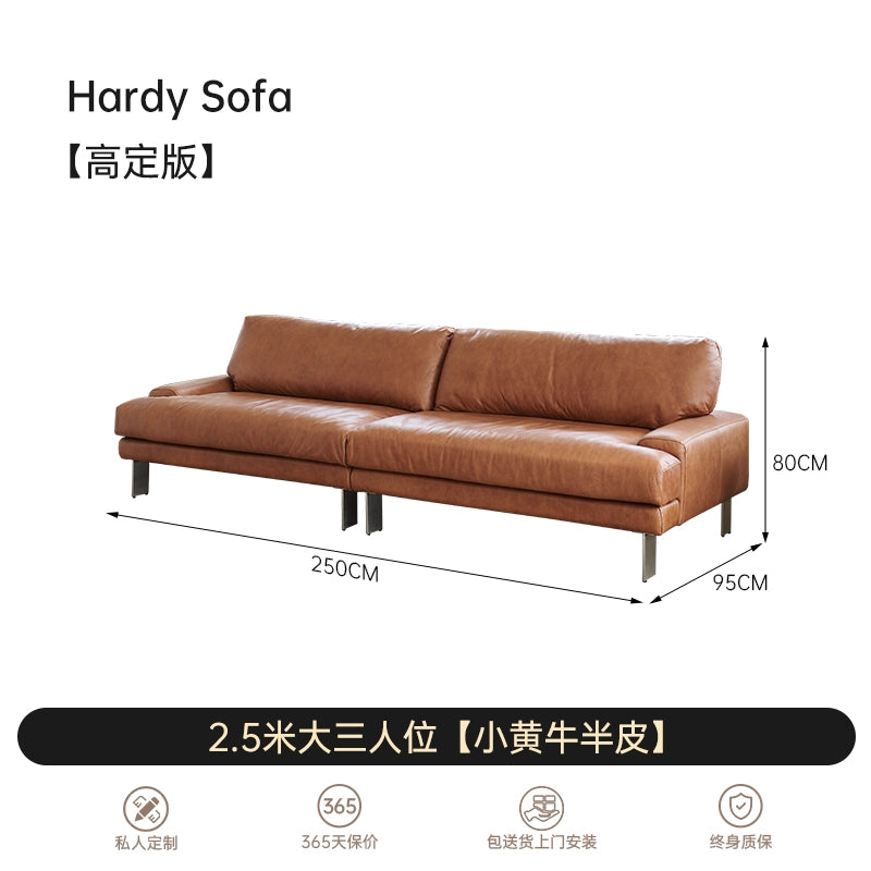 Medieval Modern Hardy Sofa Designer Imported First-layer Cowhide Small Apartment Living Room Straight Row Three-person Sofa
