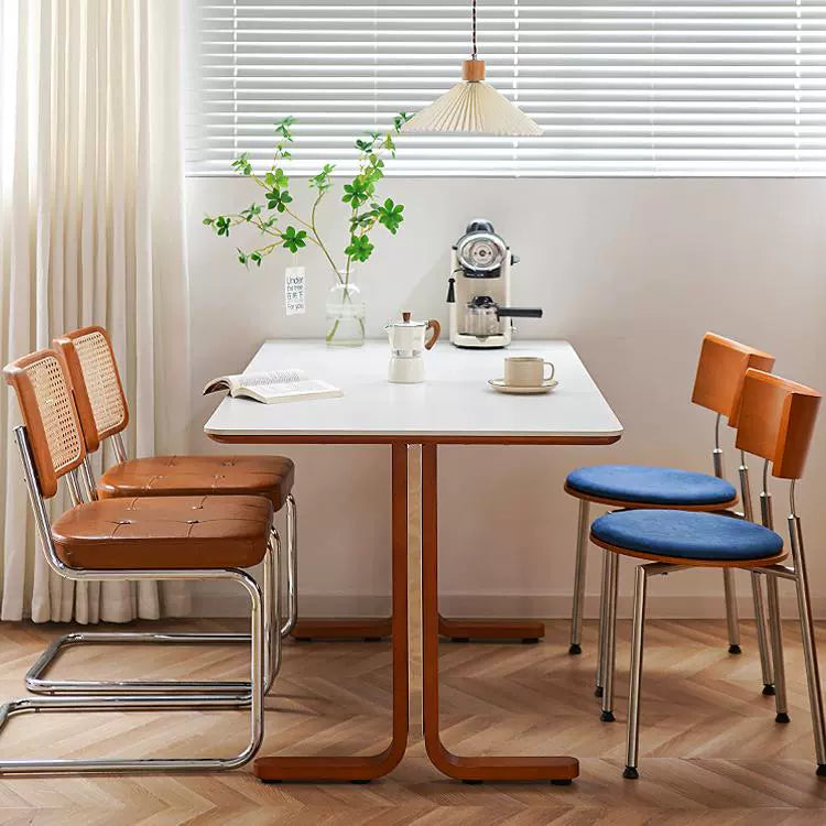 Esstisch aus massivem Holz, Steinplatte, mittelalterlicher nordischer Esstisch, moderner, schlichter quadratischer Tisch für den Haushalt, leichter Luxus und fortschrittlich 