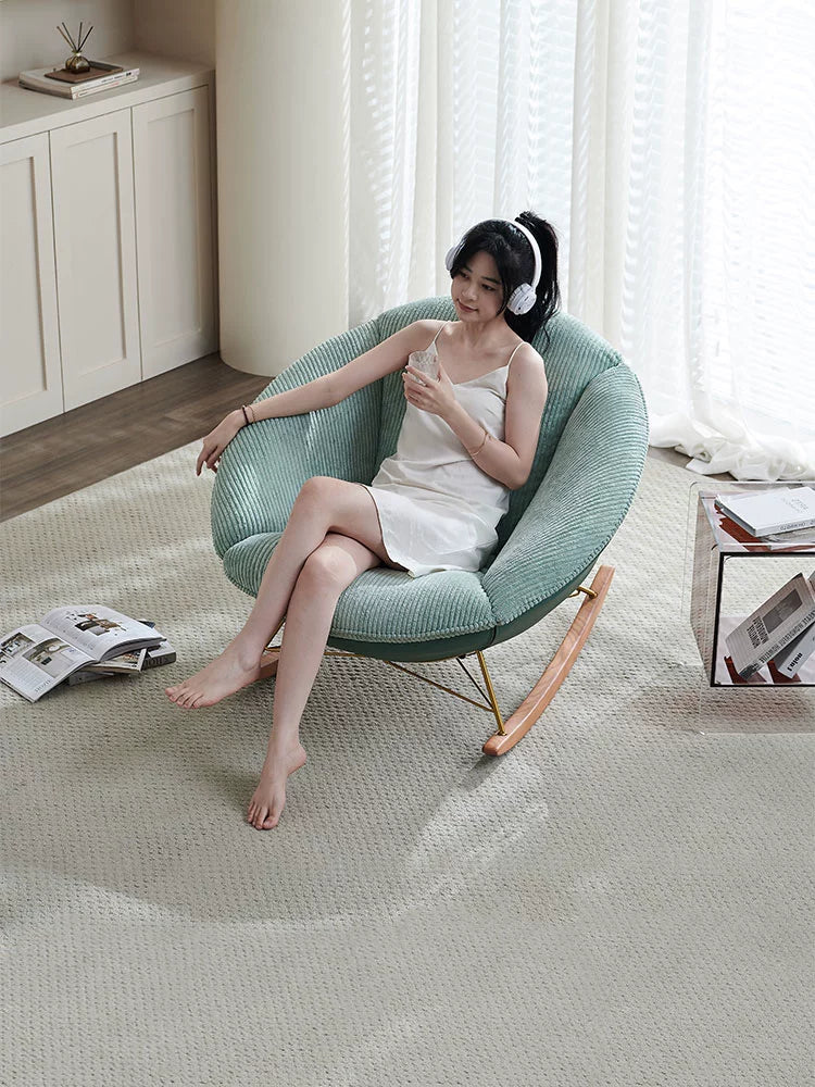 Single Rocking Chair Lotus Leaf Rocking Chair Nordic Home Living Room Ins Popular Designer Lazy Recliner Adult Leisure Chair