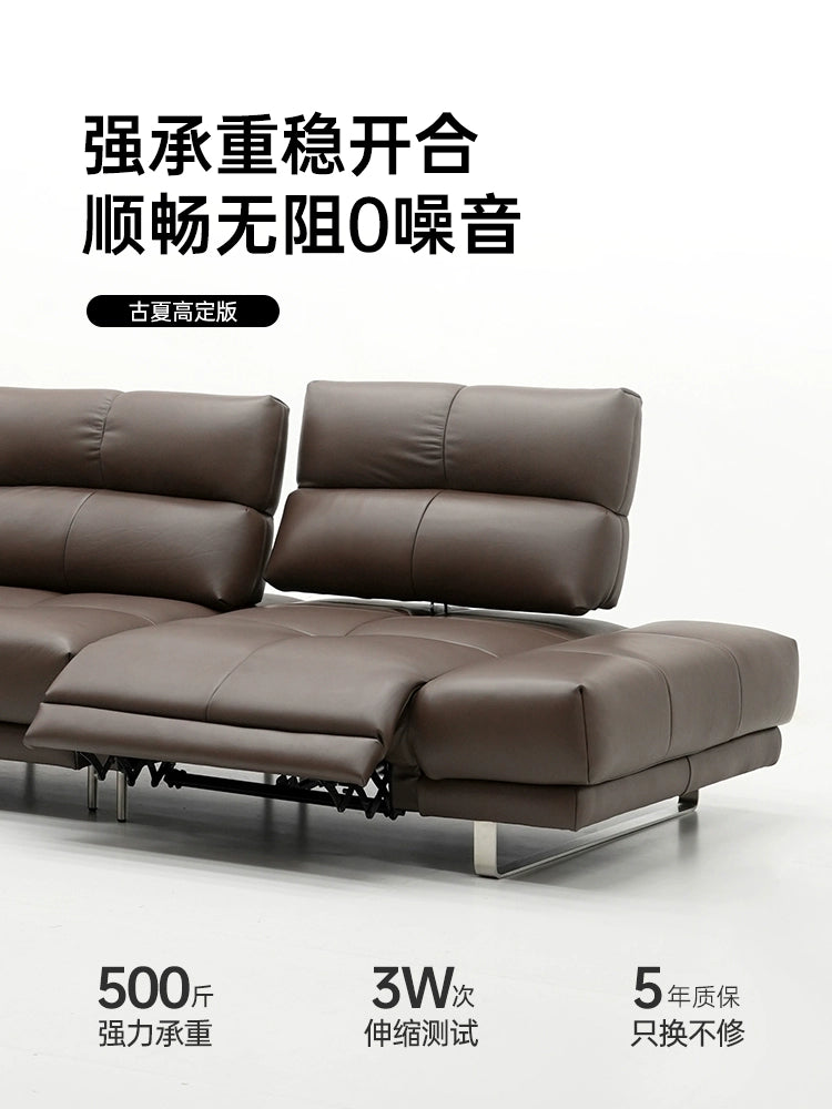 Roman Sofa Italian Minimalist Villa Large Flat Living Room Functional Backrest Adjustable Electric Sofa Light Luxury Leather