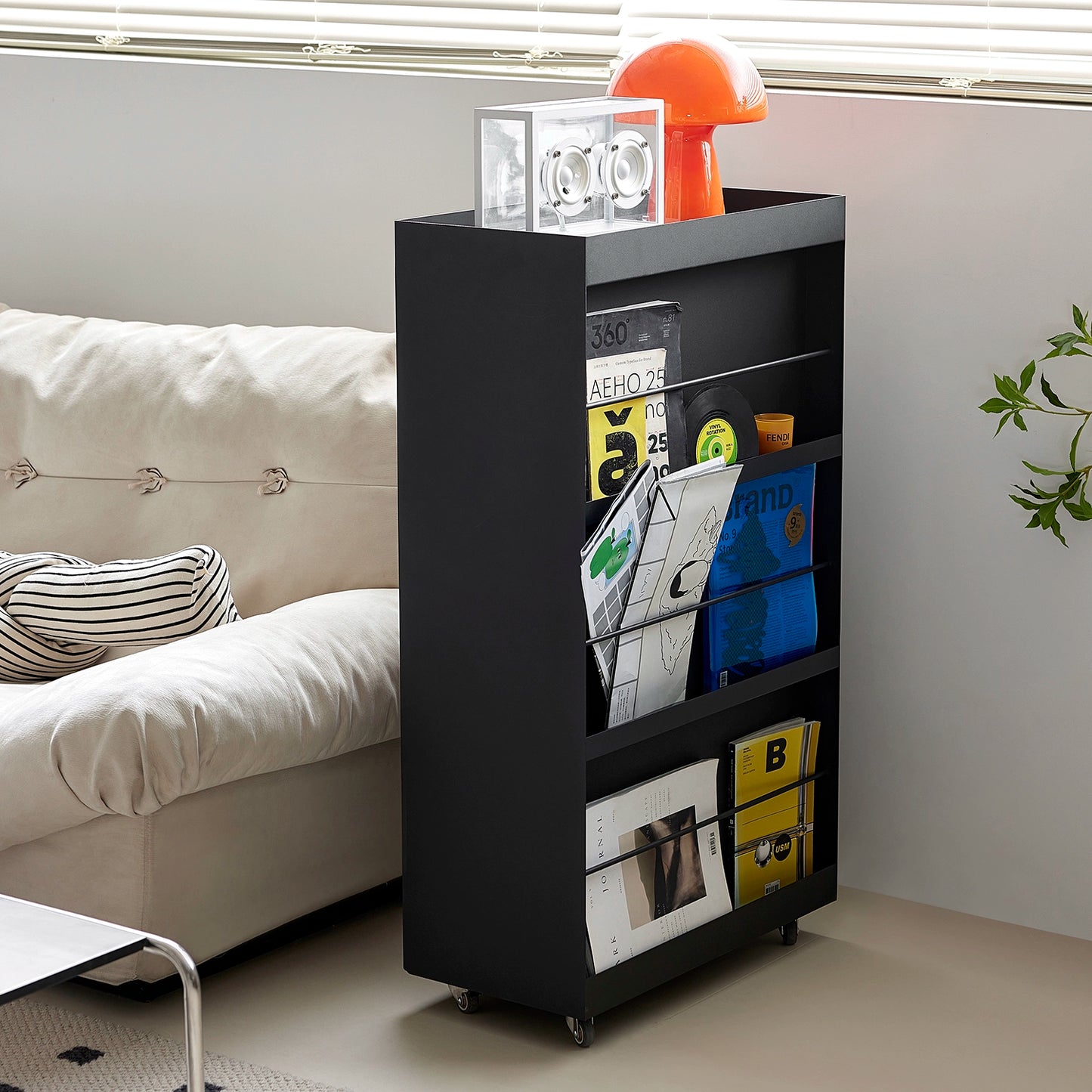 Metallbodenregal Mobiles industrielles Windwand-Bücherregal High-End-Home-Magazin-Lagerschrank 