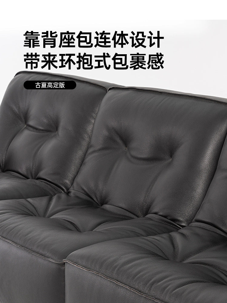 Black King Kong Sofa Italian Minimalist Designer Large Flat Floor Living Room Full Leather Black Three-person Straight Row Sofa
