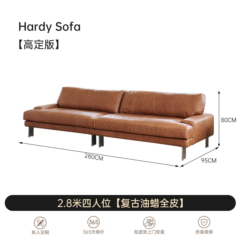 Medieval Modern Hardy Sofa Designer Imported First-layer Cowhide Small Apartment Living Room Straight Row Three-person Sofa