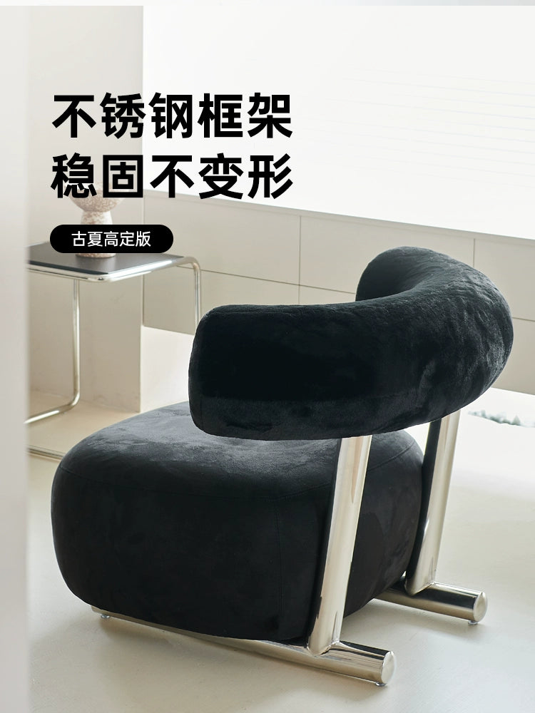Designer Ins Popular Sleigh Chair Creative Leisure Chair Living Room Bedroom Wabi Wind Lamb Wool Back Chair Single Sofa