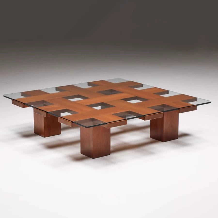 Dänischer mittelalterlicher südamerikanischer Teakholz-ultraweißer Glas-Massivholz-quadratischer Couchtisch Retro-Heim-Großwohnungs-Designer 