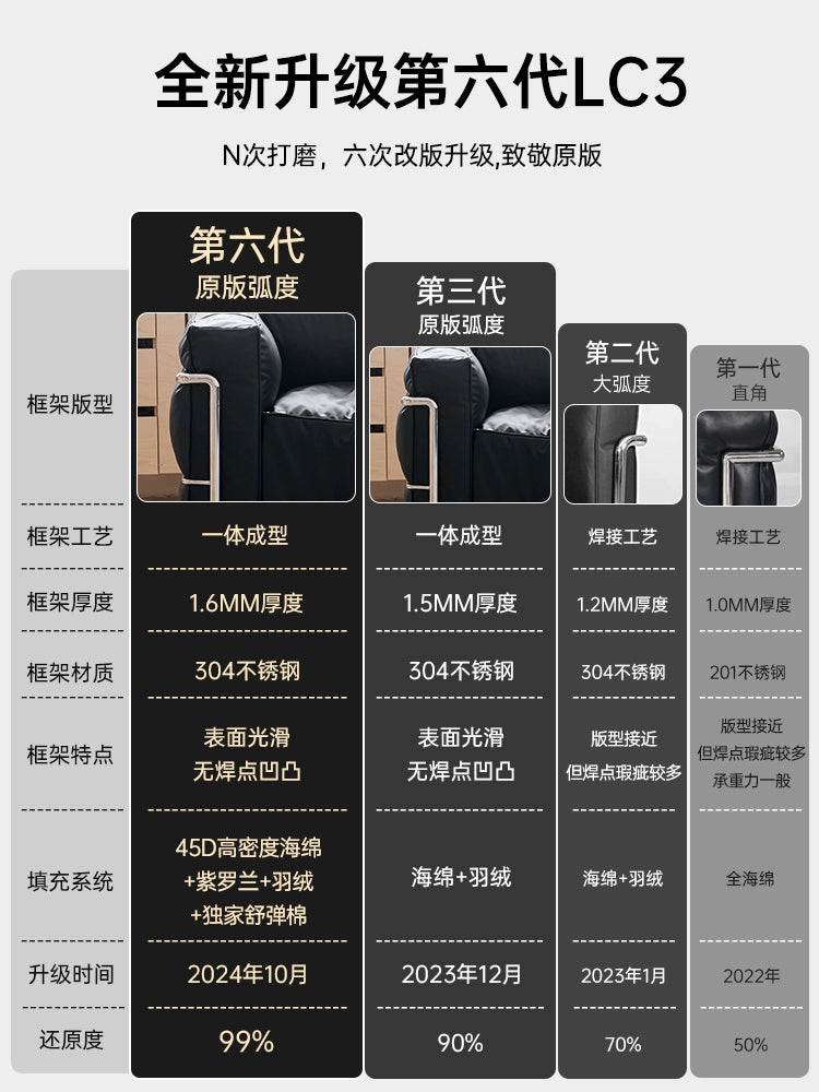 Italian Minimalist LC3 Sofa Corbusier Medieval Bauhaus Stainless Steel Down Single Sofa